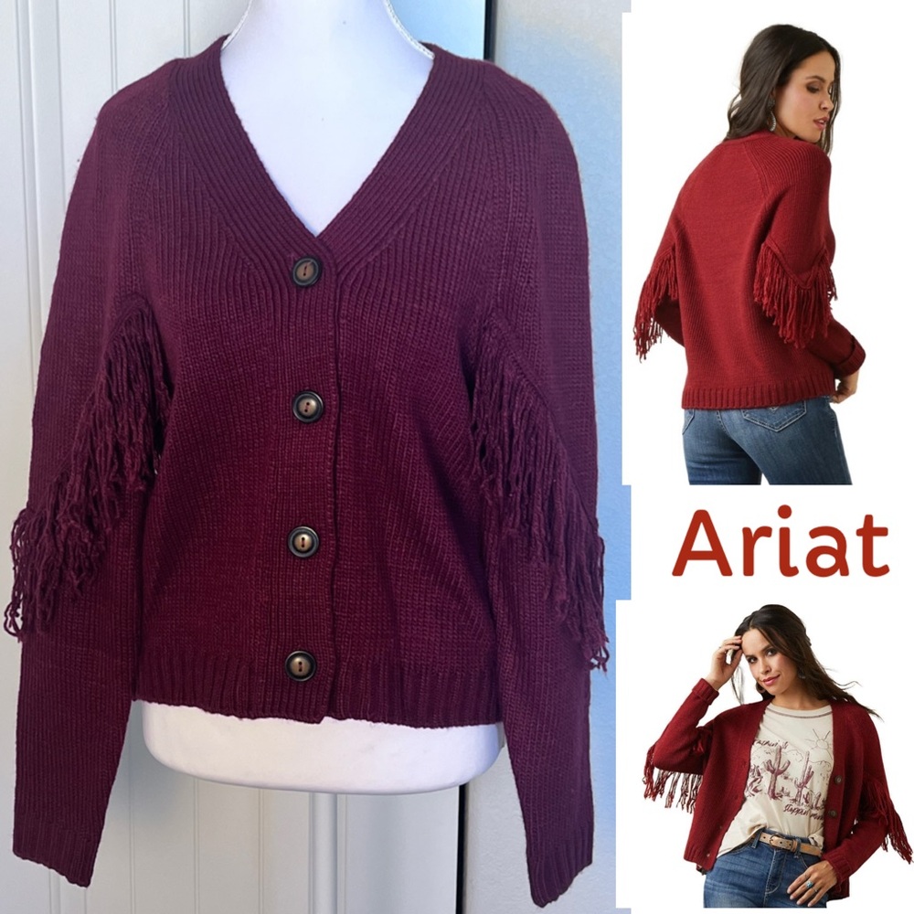 Ariat Red Rock Rogue Burgundy Fringe Cardigan Sz Small NWOT
